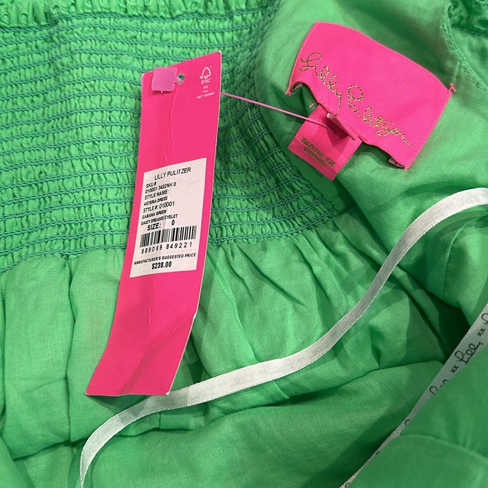 NWT Lilly Pulitzer Asteria Eyelet Babydoll Dress Cabana Green Size 0 - Picture 7 of 11